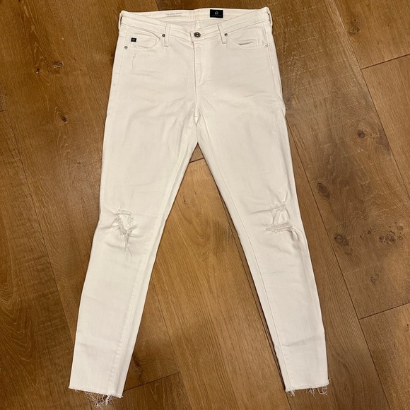 AG Adriano Goldschmied The Middi Ankle Raw Hem Ripped White Jeans - Size 28R - Picture 10 of 10